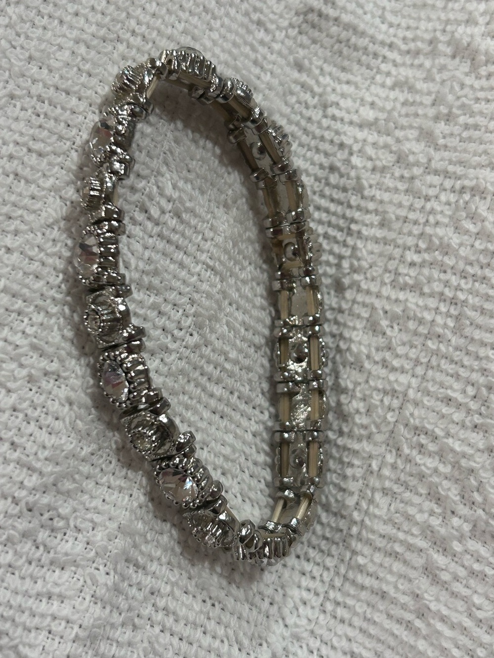 Silver-Tone Crystal Stretch Bracelet - Silver